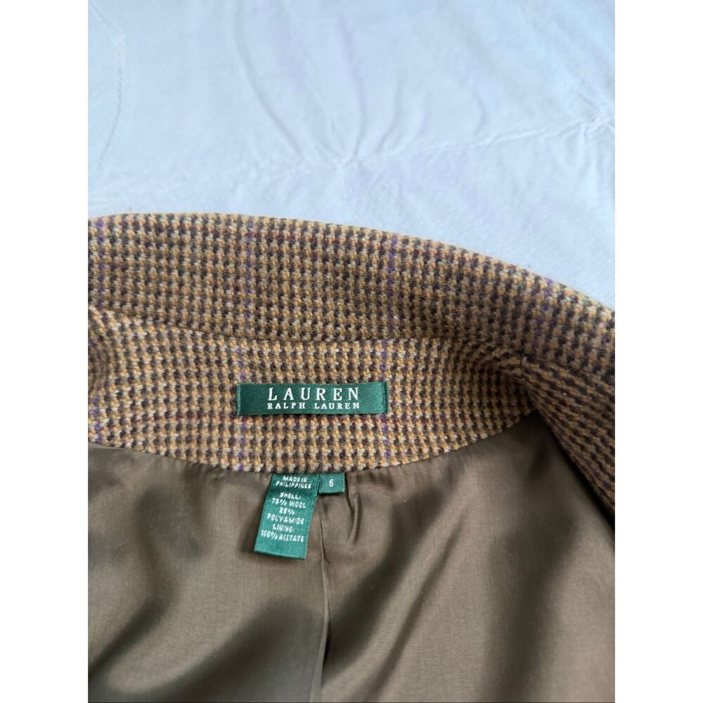 Lauren Ralph Lauren Women’s Brown Herringbone Wool Vintage Blazer Size 6 - Picture 3 of 10